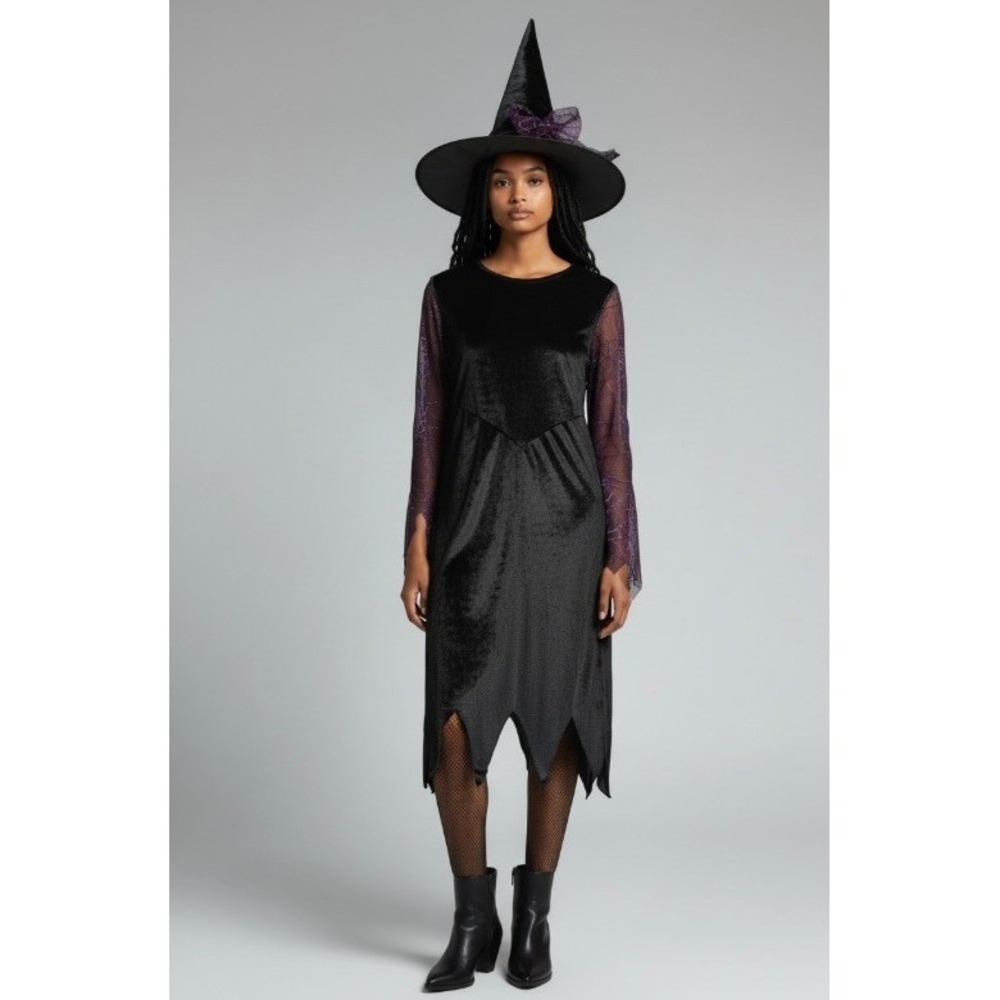 Fun World Witch Dress Stand Up Pointed Hat Halloween Costume Adult SMALL